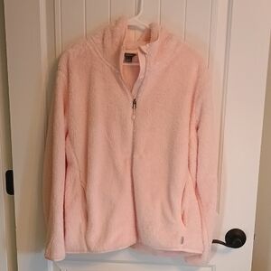 Woman's XL Eddie Bauer Soft Pink Fuzzy Zip Up Jacket With Hood